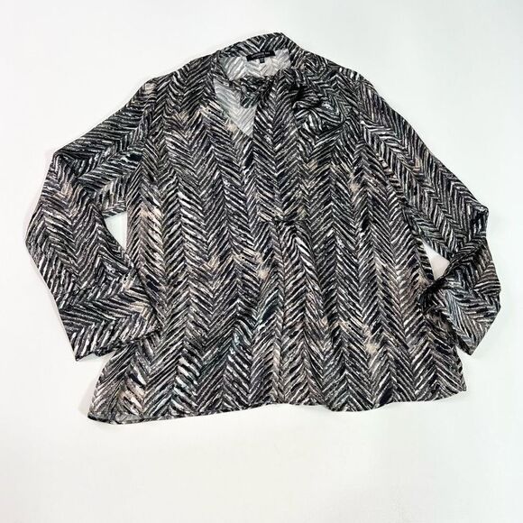 LAFAYETTE 148 Silk Button-Up Shirt Womens 14W Herringbone Tie Bow Buttoned Cuff - Picture 1 of 11